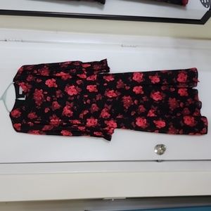 Red and black floral dress